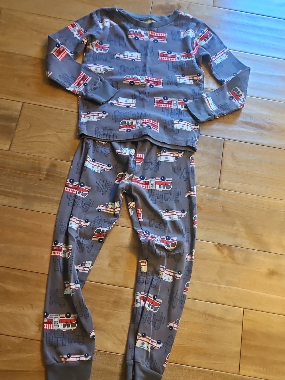 Carter's Gray Kids Pajama Set with Red Fire Truck Print